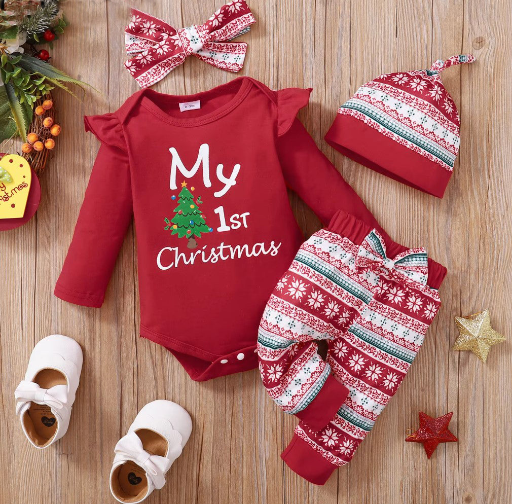 Meu 1º Natal Conjunto Menina Menino Gorro + Laço + Calça roupa natalina bebê manga longa 