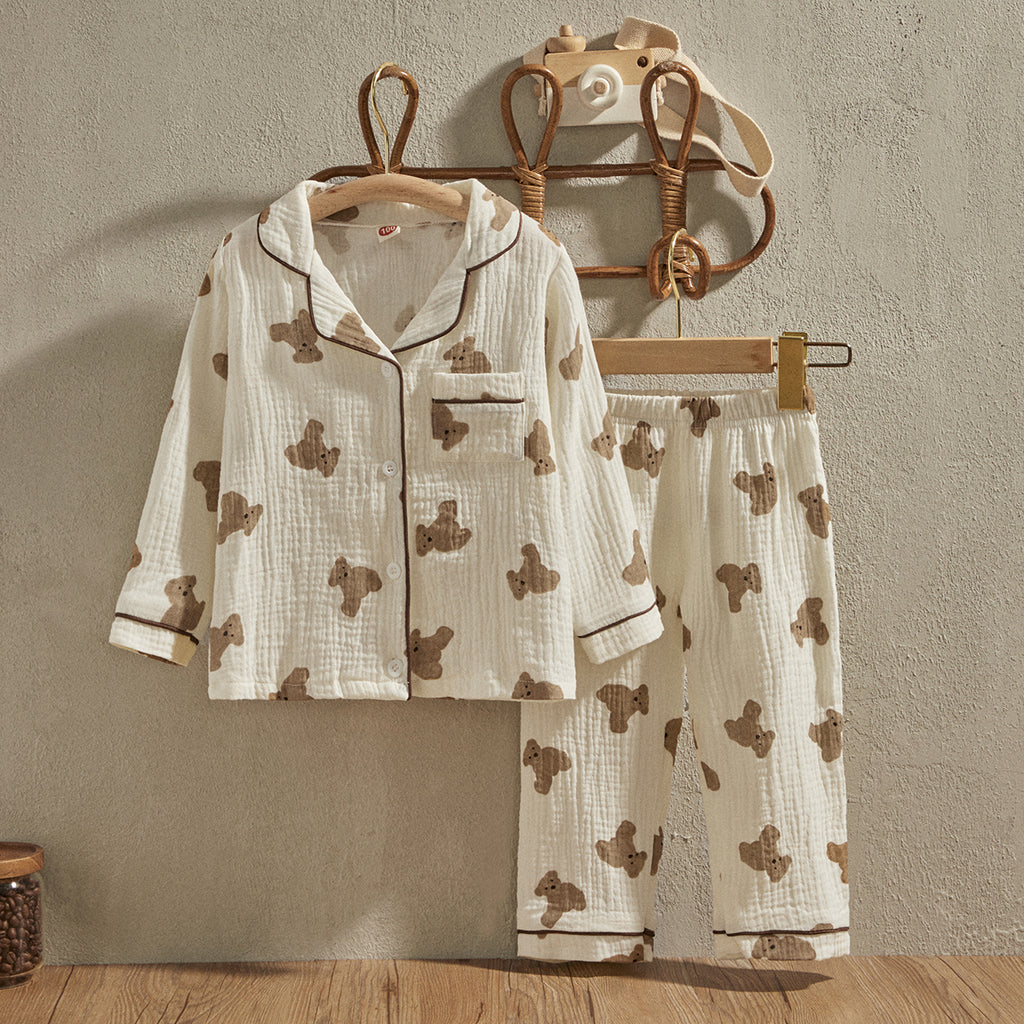 Pijama Infantil Clássico Botão Algodão Texturizado Ursinhos | 1-6 anos