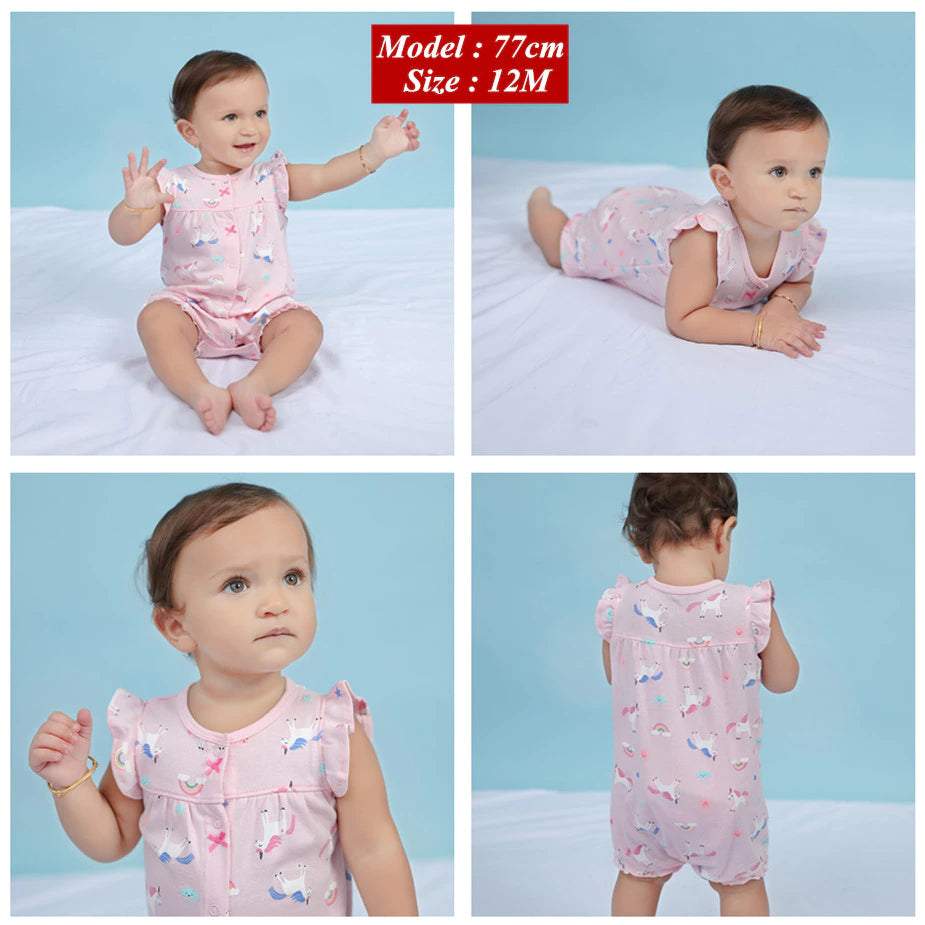 Macaquinho Regata de Verão Bebê Menina Floral Unicórnio | 6-24 Meses-amarelo,azul,bichinhos,branco,floral,lilás,listrado,macacão algodão,macacão menina,macaquinho,menina,regat,rosa,verde,vermelho