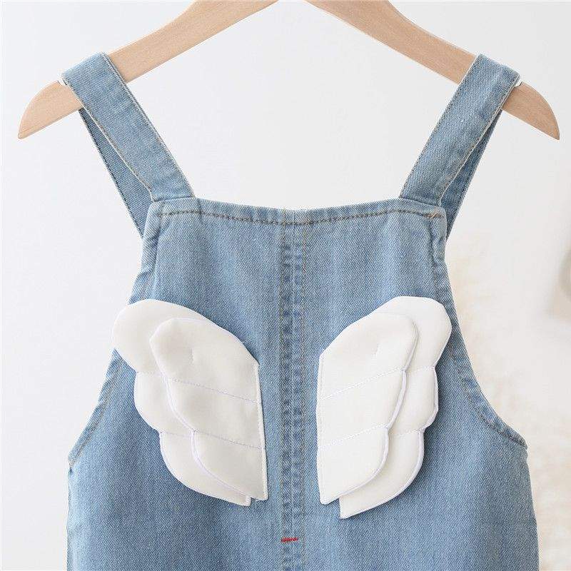 Macacão Jeans Asas de Anjo Bebê Menina/Menino | 9M-4 Anos-anjo,asas de anjo,azul,branco,jardineira,jeans,macacão,menina,menino