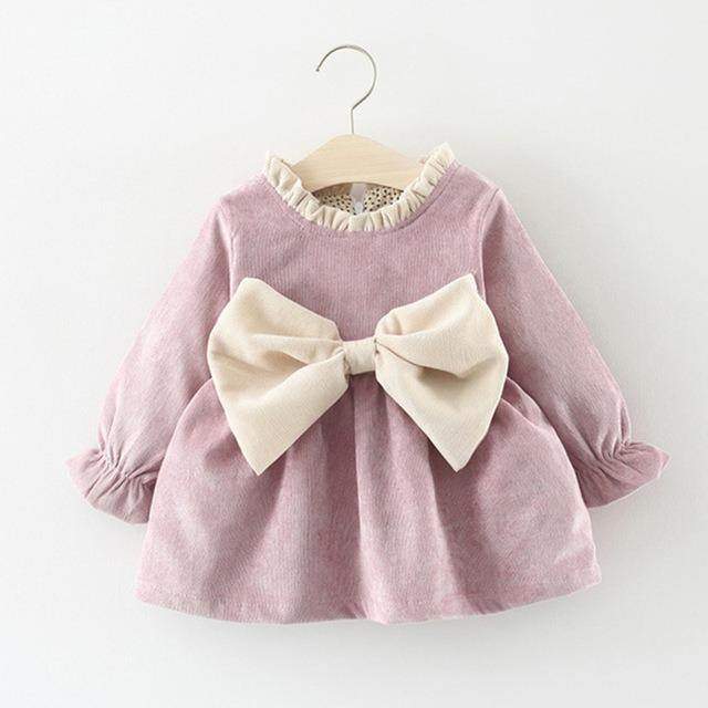 Vestido de Veludo Bebê de Manga Longa Inverno |1-24 Meses-Internacional-bichinhos,inverno,laço,menina,roupa bebe,roupa menina,veludo,vestido,vestido de manga,vestido menina,vestido quentinho