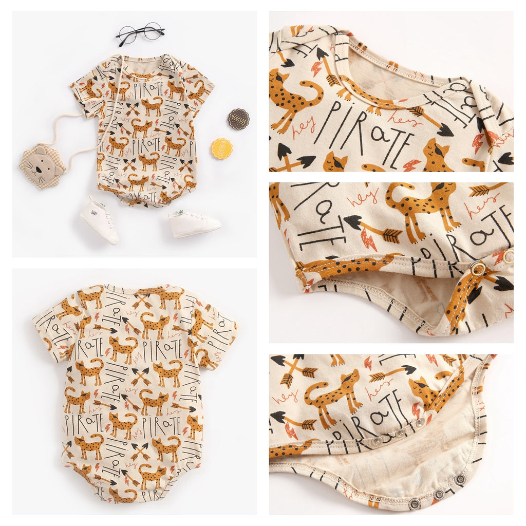 body estampado animais de manga curta bebê menino 0 3 6 9 12 18 24 meses anos botão abotoadura fofo passeio verão fresco fresquinho leve roupa criança infantil bege