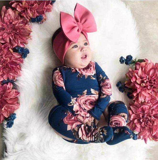 Body Floral Azul + Meia | 0-24 Meses-Internacional-conjunto floral,conjunto menina