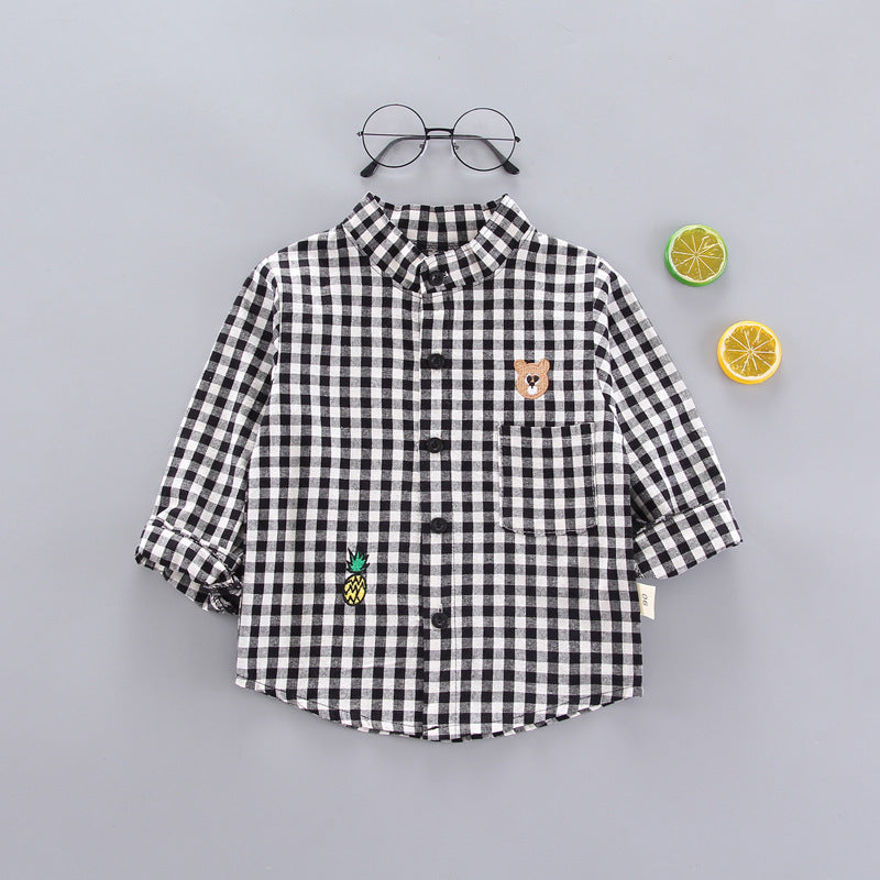 Camisa Xadrez Bebê Menino Várias Cores | 1-4 Anos, Preto e Branco