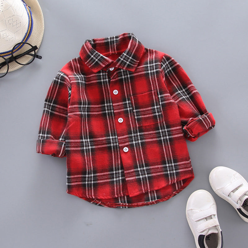 Camisa Xadrez Bebê Menino Várias Cores | 1-4 Anos, Vermelho Xadrez