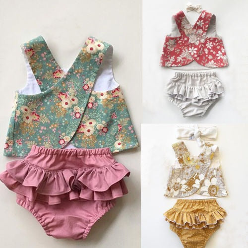 conjunto de verão bebê menina tapa fralda c/babados + cropped floral 3 6 9 12 18 meses floral estampado babado fofo festa passeio evento laço lacinho verão fresco fresquinho leve roupa criança infantil verde vermelho amarelo