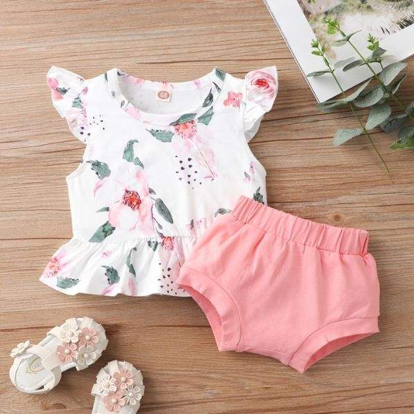 Conjunto Vestido com Tapa Fralda Floral e Frutinhas Bebê Menina Verão | 6-24 Meses-conjunto,Conjunto Menina Verão Alcinha,floral,flores,frutinha,menina