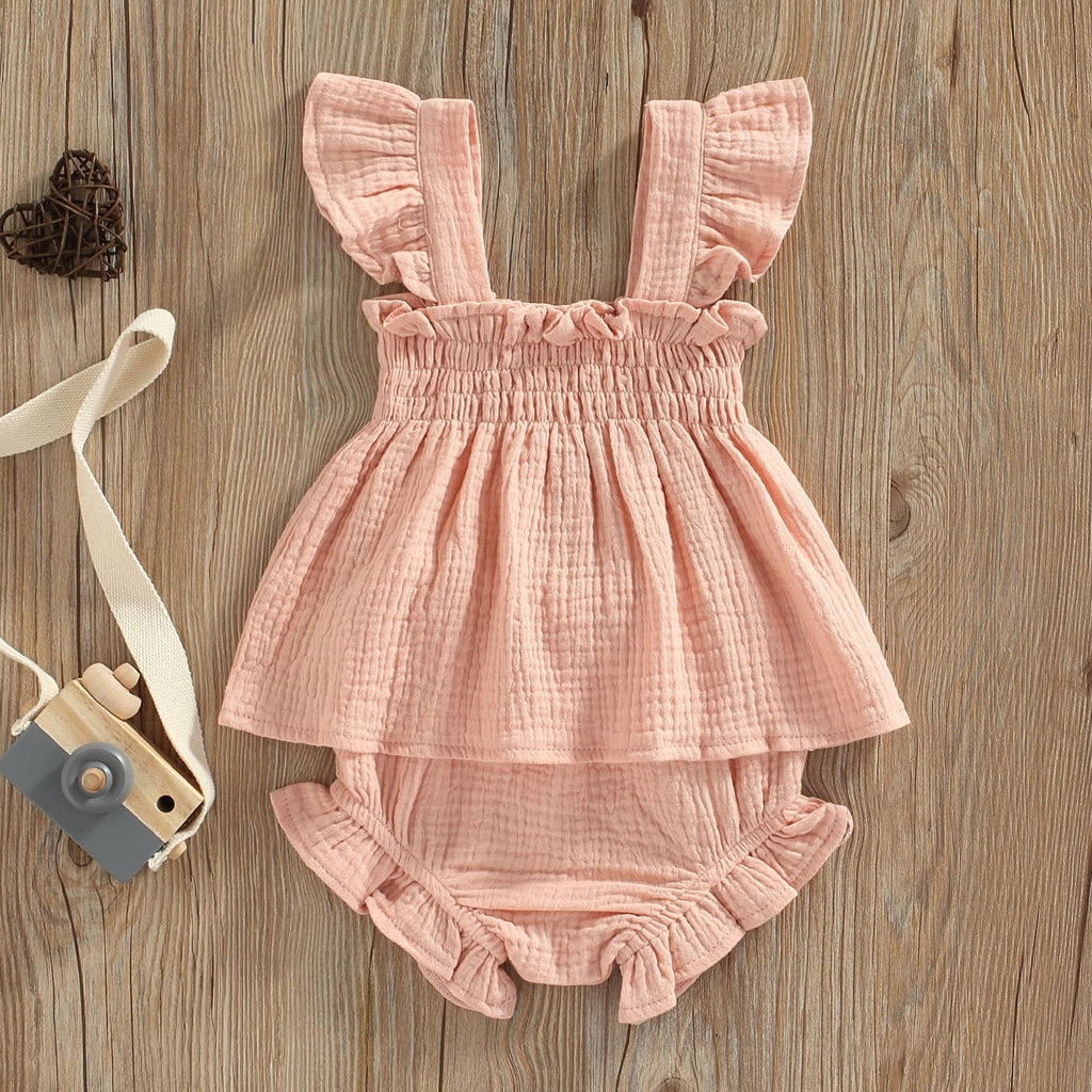 conjunto vestido + tapa fralda bebê menina algodão/linho 6 9 12 18 24 meses 3 anos babado amarração fofo passeio laço lacinho verão fresco fresquinho leve roupa criança infantil rosa