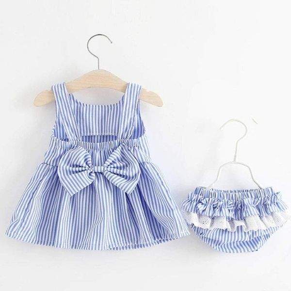 Conjunto Vestido com Tapa Fralda Xadrez e Listrado Bebê Menina Verão | 6-24 Meses-azul,conjunto,listrado,menina,rosa,vermelho,xadrez