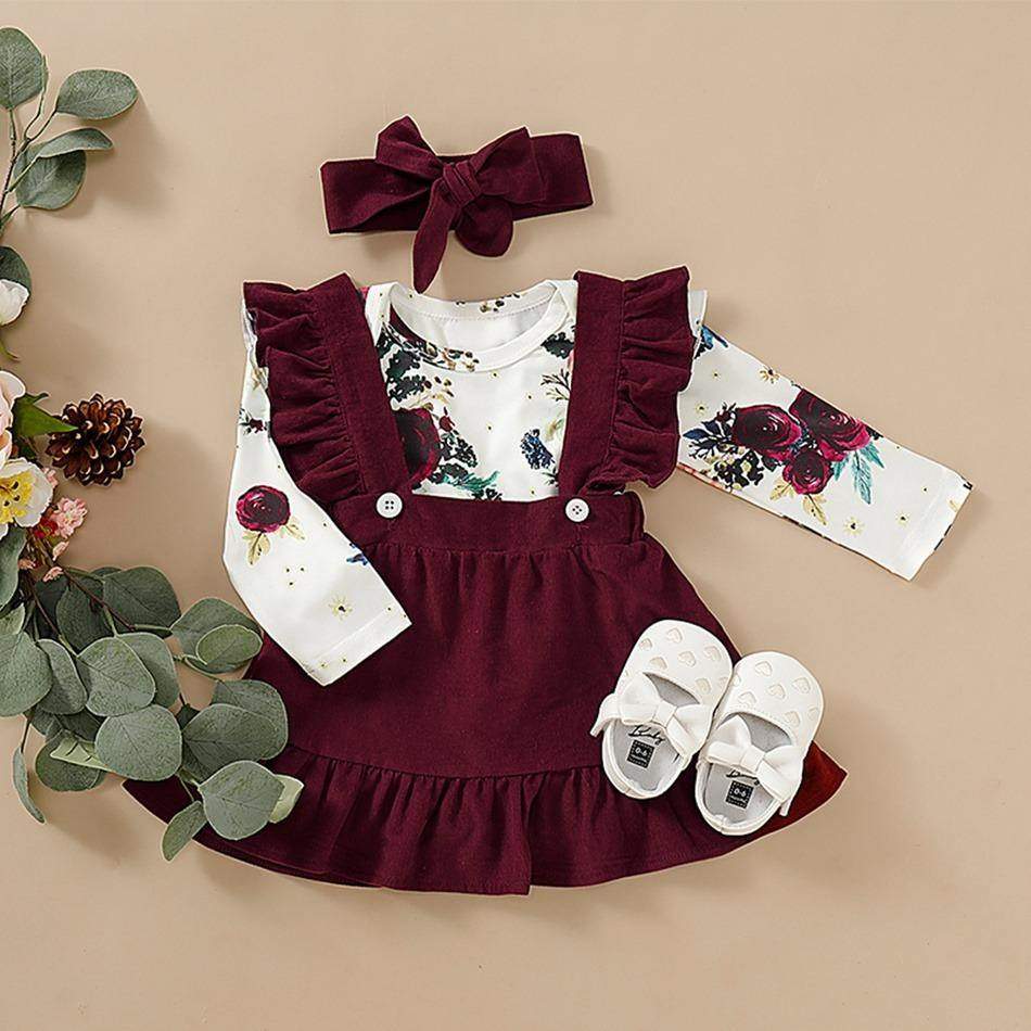 Conjunto Vestido + Body Floral Bebê Vinho | 1 -18 Meses-Internacional-