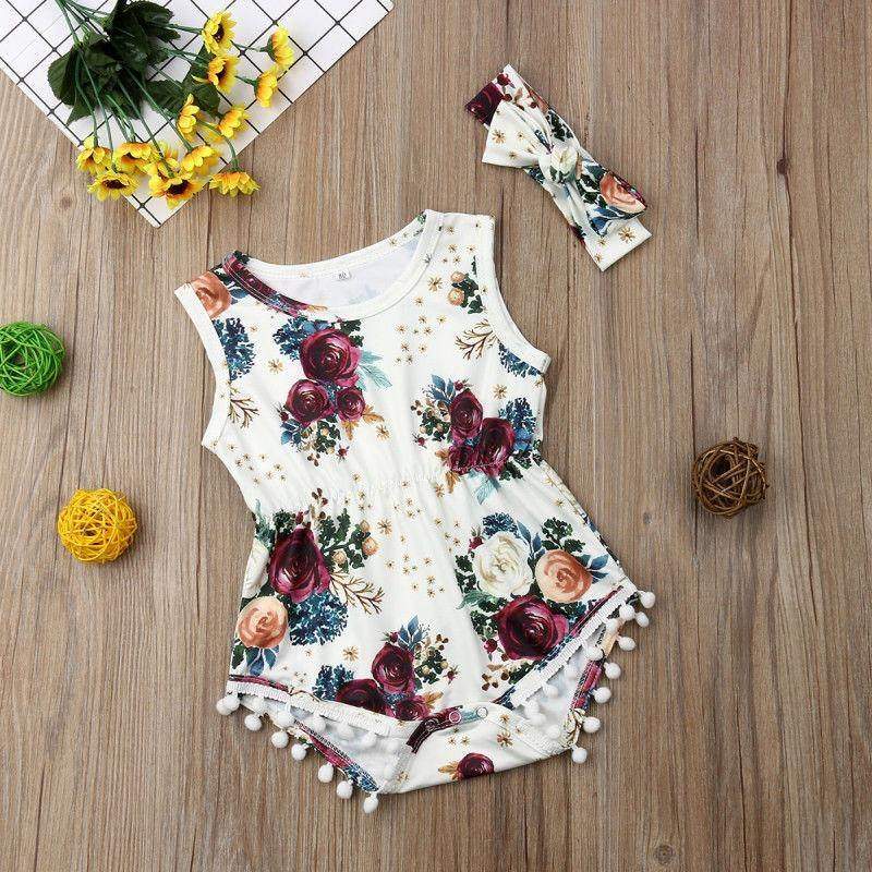 Macaquinho Floral p/ Bebê Regata | 3-18 Meses-Internacional-estampado,laço,macacão menina,macaquinho,macaquinho bebe,macaquinho de verão,macaquinho menina,menina,roupa bebe,roupa menina