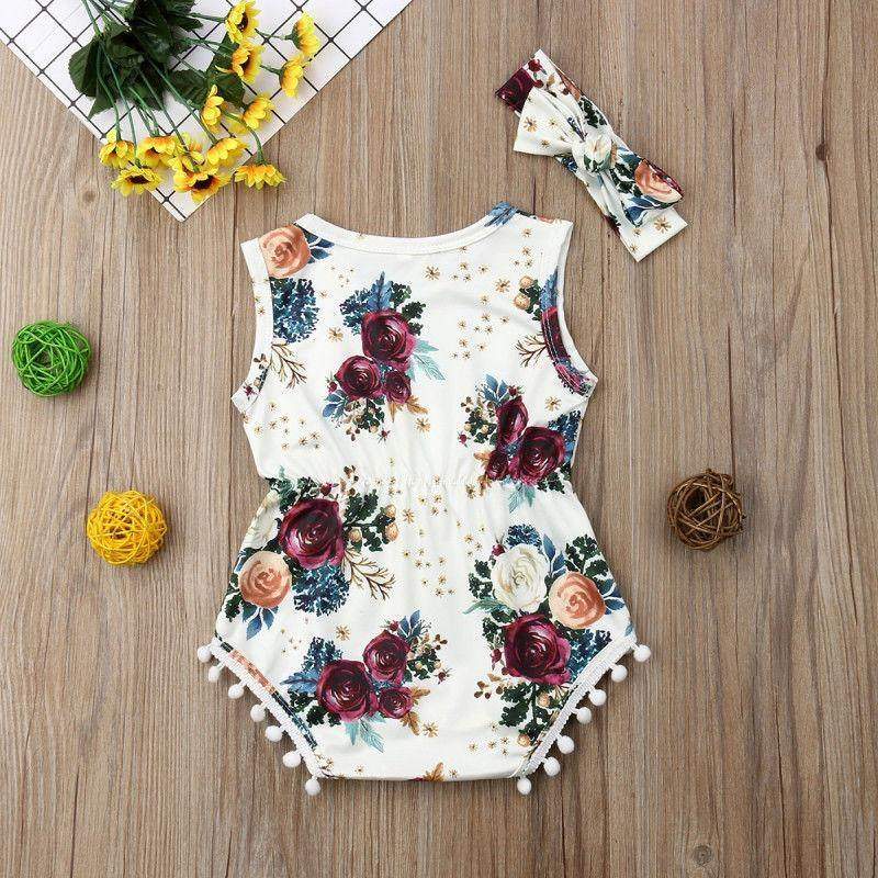 Macaquinho Floral p/ Bebê Regata | 3-18 Meses-Internacional-estampado,laço,macacão menina,macaquinho,macaquinho bebe,macaquinho de verão,macaquinho menina,menina,roupa bebe,roupa menina