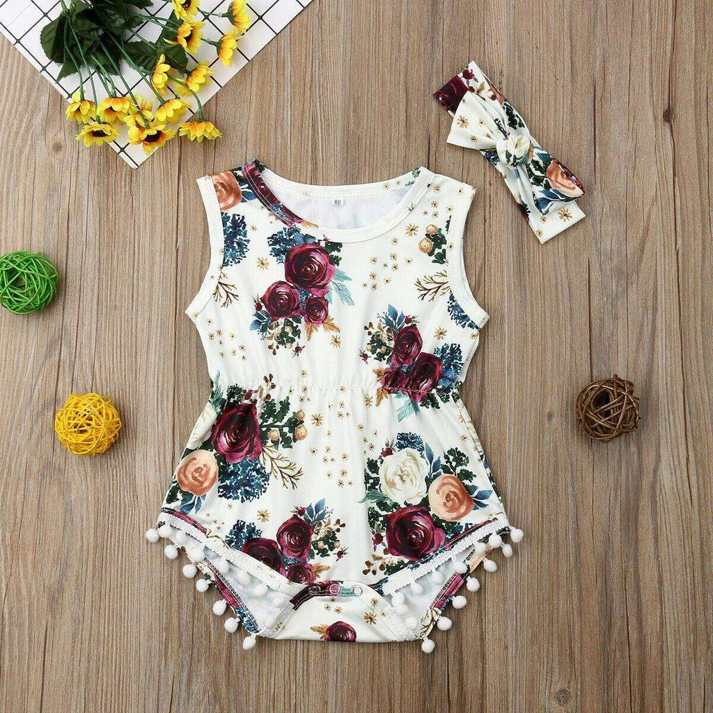 Macaquinho Floral p/ Bebê Regata | 3-18 Meses-Internacional-estampado,laço,macacão menina,macaquinho,macaquinho bebe,macaquinho de verão,macaquinho menina,menina,roupa bebe,roupa menina