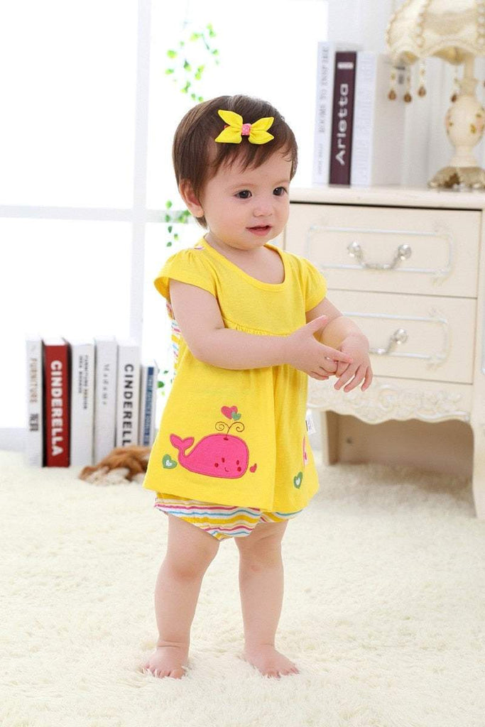 Macaquinhos-Vestidos Estampados Regata Bebê Menina | 6-18 Meses-amarelo,azul,bebê menina,borboleta,coração,florzinha,macaquinho menina,menina,moranguinhos,rosa,vermelho