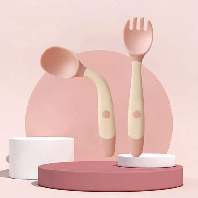 Garfo e Colher de Silicone p/Bebê Começar a Comer | 7-36 Meses-Internacional-colher,comer,garfo,papa,silicone