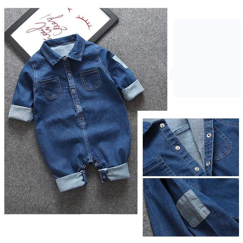 Macacão Jeans Bebê Menino Manga Longa |  6-24 M-azul,denim,jeans,macacão,macacão bebê,macacão manga longa,menino