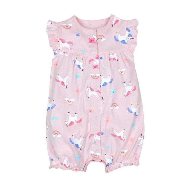 Macaquinho Regata de Verão Bebê Menina Floral Unicórnio | 6-24 Meses-amarelo,azul,bichinhos,branco,floral,lilás,listrado,macacão algodão,macacão menina,macaquinho,menina,regat,rosa,verde,vermelho