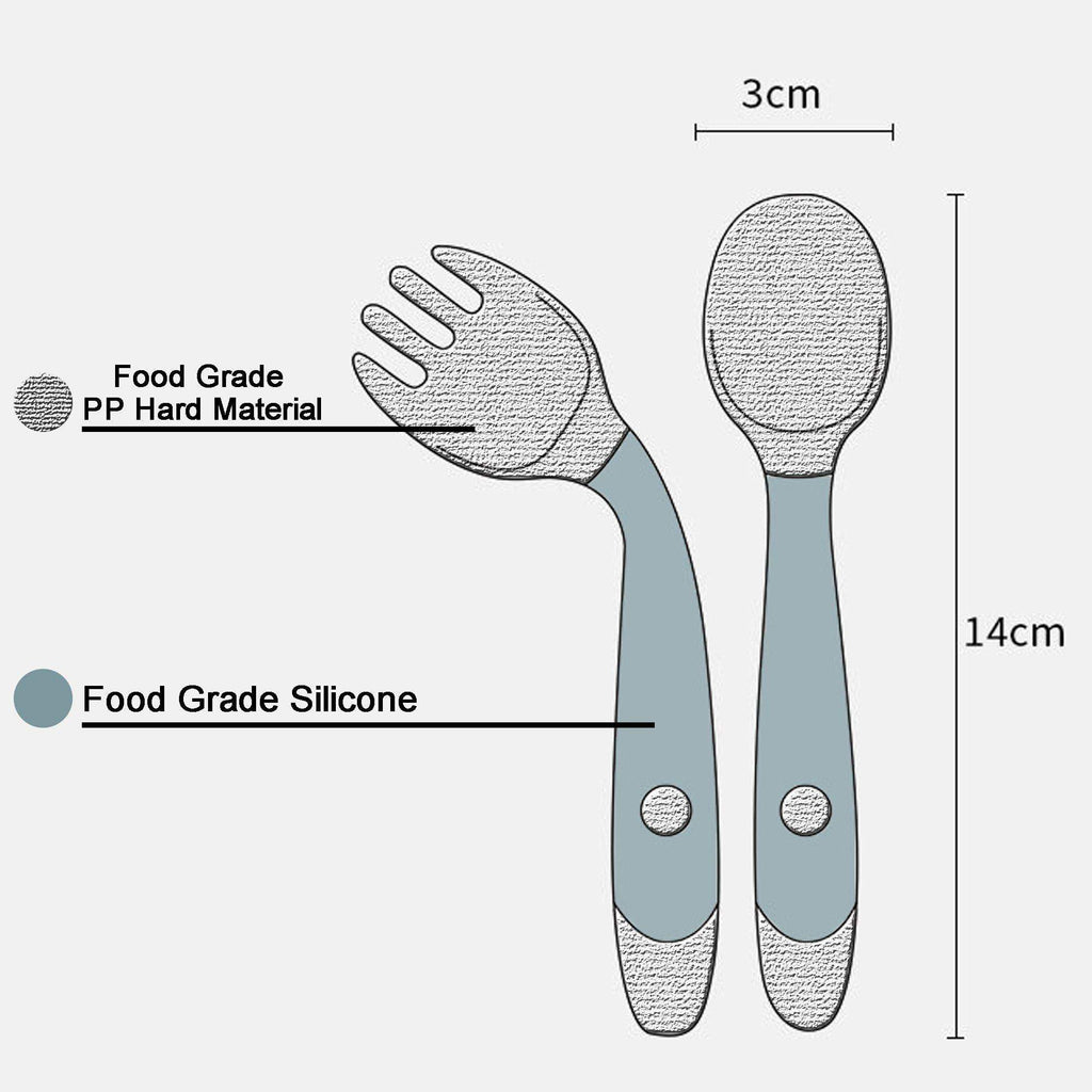 Garfo e Colher de Silicone p/Bebê Começar a Comer | 7-36 Meses-Internacional-colher,comer,garfo,papa,silicone