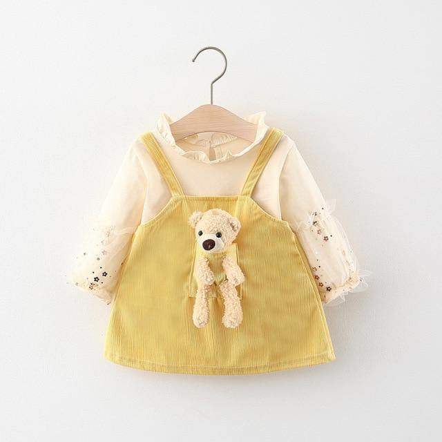 Conjunto Blusa de Manga +Vestido Veludo Bebê Menina | 0-24 Meses-Attena Baby Shop-conjunto,conjunto menina,estampado,liso,menina,veludo,vestido