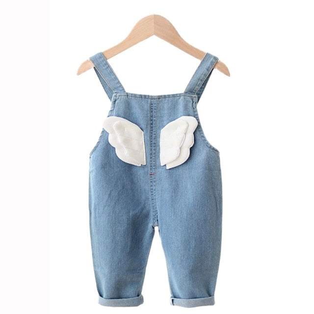 Macacão Jeans Asas de Anjo Bebê Menina/Menino | 9M-4 Anos-anjo,asas de anjo,azul,branco,jardineira,jeans,macacão,menina,menino