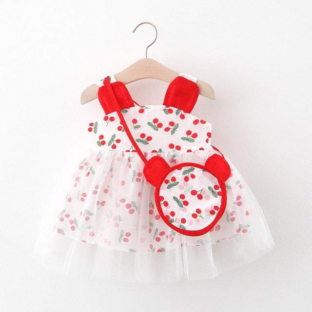 Vestido Estampado Verão c/ Alça Bebê Menina + Chapéu | 6M - 4 Anos-azul,branco,chapéu,coração,estampado,flores,laranjado,laço,melancia,menina,morangos,rosa,roupa bebe,roupa menina,verde,vestido verão