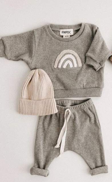 Conjunto de Inverno Bebê Menino com Gorro |  6 M -3 Anos-bege,calça,chapéu,cinza,conjunto,conjunto bebê,conjunto calça,menino,roupa bebe