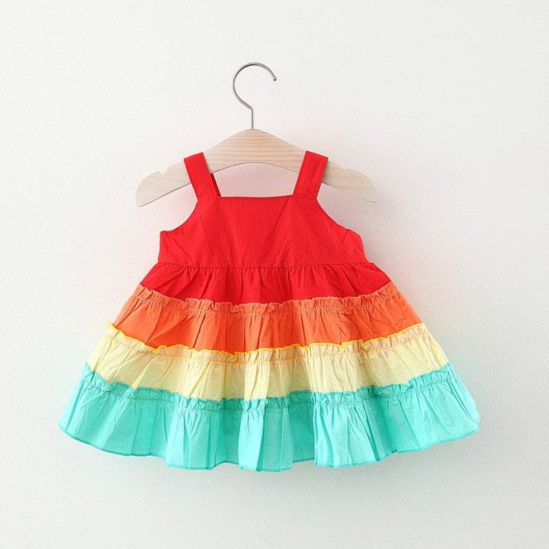 Vestido Degrade com Arco-íris Bebê Menina | 12-36 Meses-amarelo,arco-íris,azul,laranja,menina,roxo,verde,vermelho,vestidos