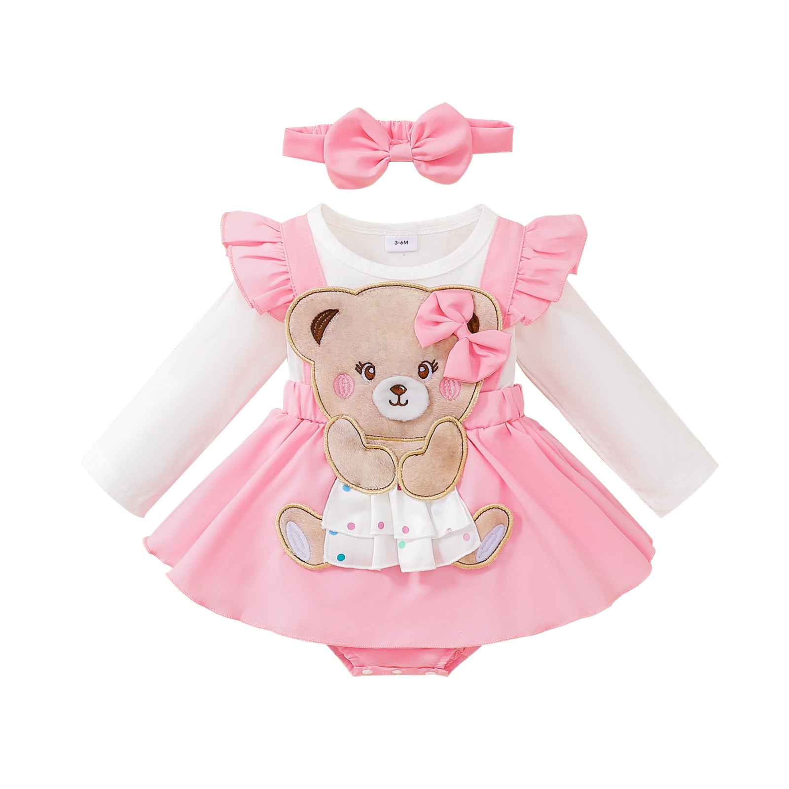 Conjunto Bebê Menina Urso Laço Branco/Rosa