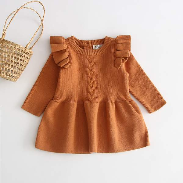 Vestido Tricô com Babados Bebê Menina | 6 Meses - 3 Anos-bebe menina,bebê menina 0-3 meses,bebê menina 12-18 meses,bebê menina 18-24 meses,bebê menina 3 Anos,bebê menina 3-6 meses,bebê menina 6-9 meses,bebê menina 9-12 meses,roupa bebe,vestido bebe,vestido de bebê,vestido inverno bebe menina,vestido menina