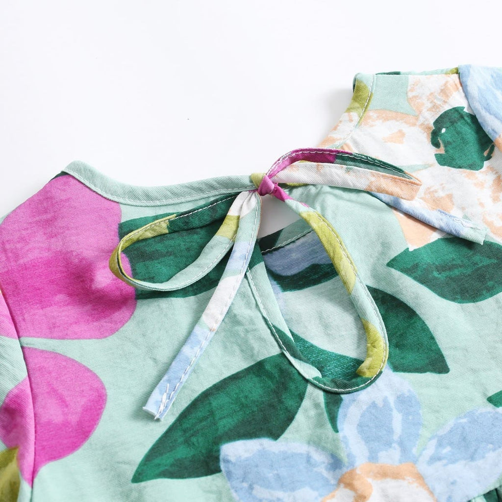 vestidos florais de verão manga curta bebê menina 6 9 12 18 24 meses 2 3 4 Anos floral estampado amarração fofo passeio fresco fresquinho leve roupa criança infantil verde